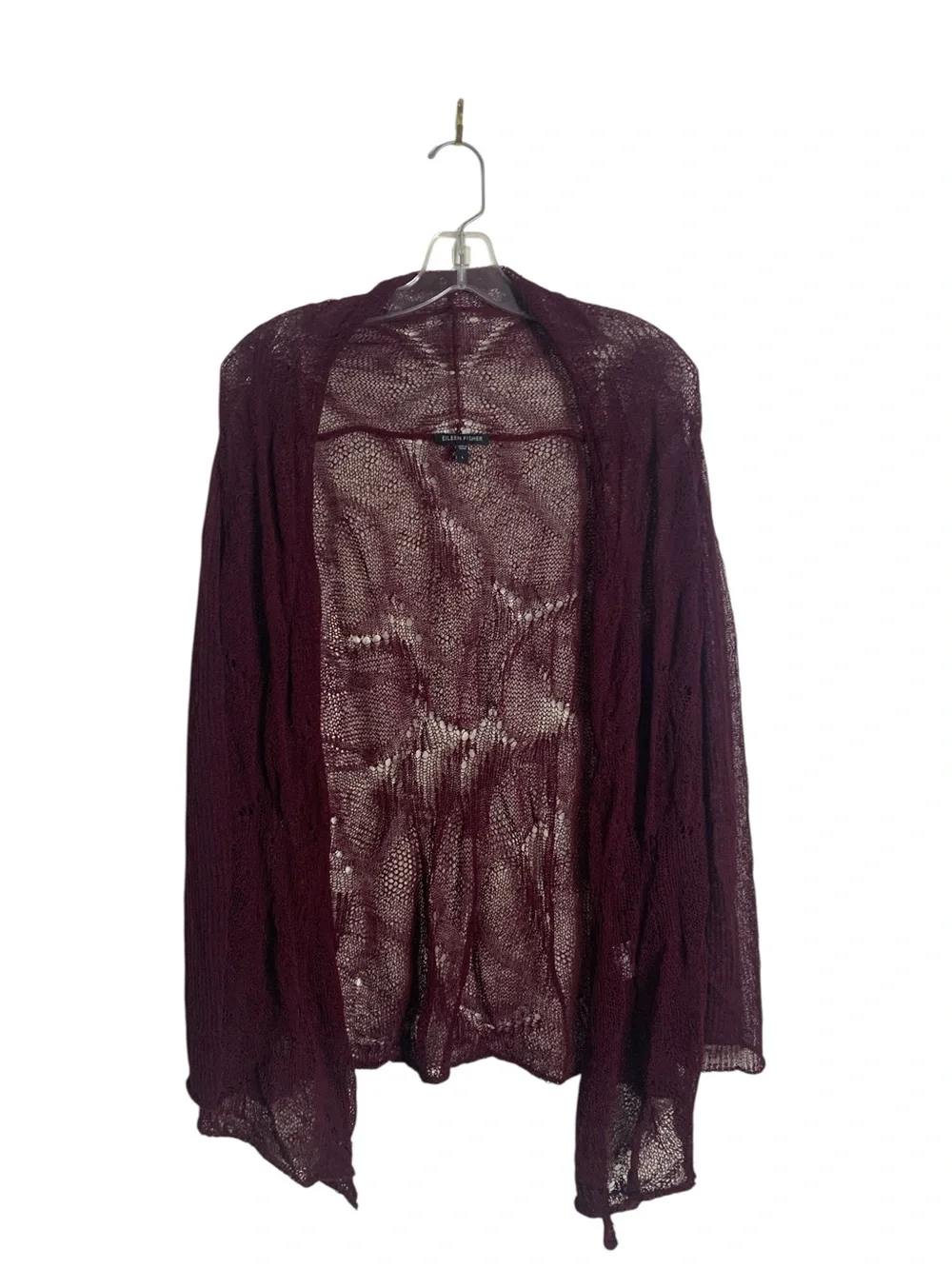 Eileen Fisher 2-Pc Twin Set Silk Top w/ Lace Cardigan Burgundy M/L